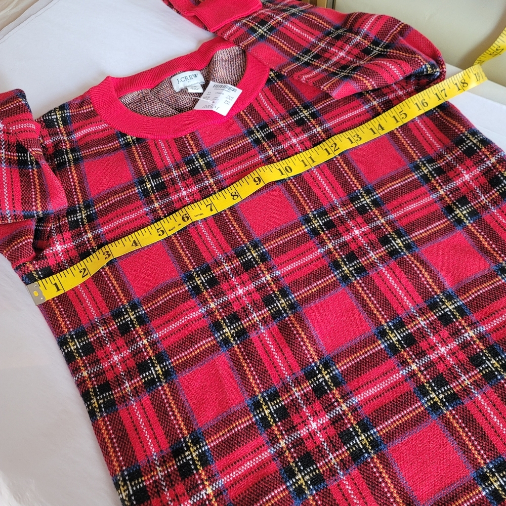 New! J Crew sz XS X-Small Red Tartan Plaid Christmas Sweater Cotton NWT - Picture 8 of 13